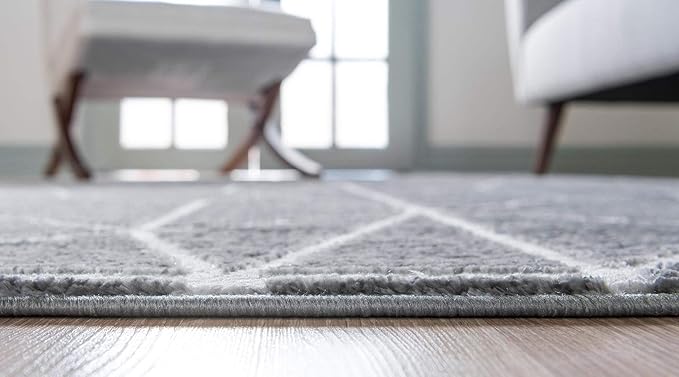 Rugs.com Lattice Trellis Collection Rug – 6 Ft Runner Gray Low-Pile Rug Perfect for Hallways, Entryways