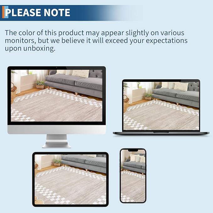 GarveeHome 8x10 Area Rug for Living Room Scalloped Washable Large Bedroom Rug Non Slip Stain Resistant Modern Border Dining Room Throw Carpet Scalloped Boho Rug for Home Decor Office Nursery, Fog