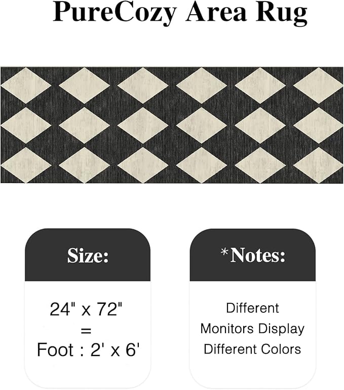 2x6 Runner Checkered Rug for Hallways Black Washable Long Carpet Non-Slip Low Pile Boho Indoor Accent Throw Rug for Entrance Kitchen Bedroom Dining Laundry