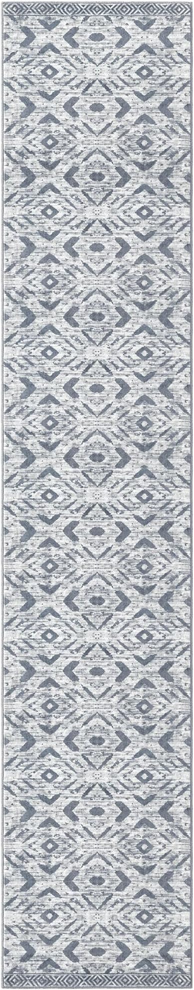 KILOCOCO Hallway Runner Rug 2.6'x16' Washable Printed Moroccan Runner Rugs Non Slip Entryway Rugs Soft Indoor Long Floor Rug for Bedroom Kitchen Living Room Geometric Boho Carpet Runners, Grey White