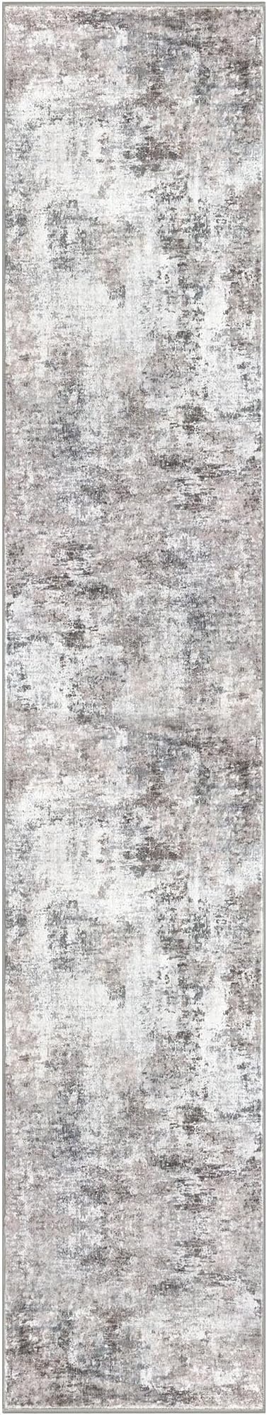 Modern Abstract 3x14 Runner Rug, Beige Grey Neutral Washable Long Kitchen Runner Non-Slip Soft Hallway Rug Runner Thin Print Faux Wool Floor Carpet for Hall Stair Entryway