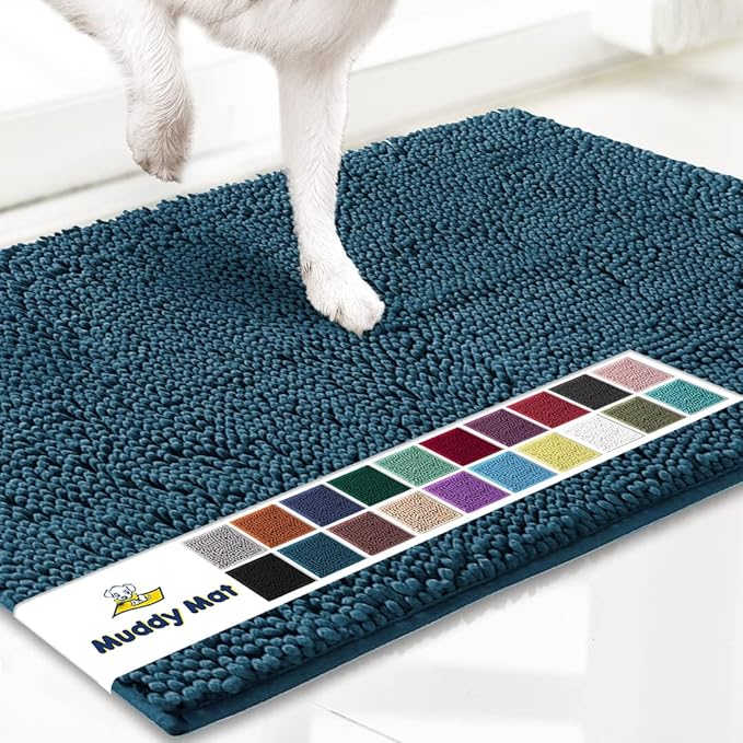 Muddy Mat® Shown on TV – Super Absorbent Door Mat Indoor, Microfiber Quick Dry Chenille Entryway Rug, Non-Slip Front Door Mat, Indoor Mats for Entryway, Machine Washable Pet Rug, Atlantic Blue 36"x72"