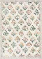 Wonnitar 5x7 Rug for Bedroom Decor, Washable Nursery Rug for Baby, Neutral Ultra-Thin Non Slip Floral Print Carpet for Kids Room Farmhouse Living Room Office, Cream Beige