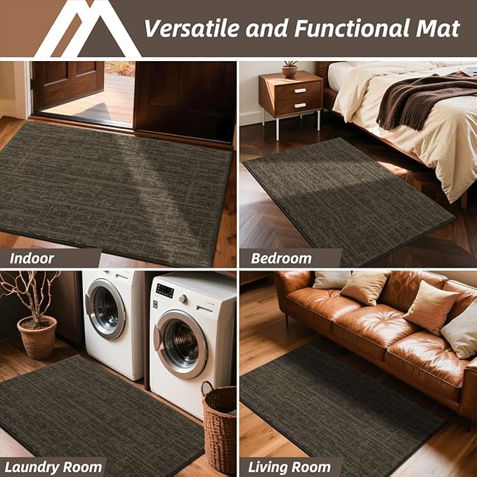 COSY HOMEER-Door-Mat,Dirt Trapper Entryway Rugs 24"x36" Non Slip Washable Entrance Mats,Absorbent Welcome Mat,Low Profile Dog Door Mats for Front Back Doomats and Wet Shoes,Brown