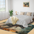 Dinosaurs Rugs for Bedroom - 6x8 Area Rug - Flame Dinosaurs Rugs for Living Room, Forest Landscape Rug, Washable Home Decor Carpet