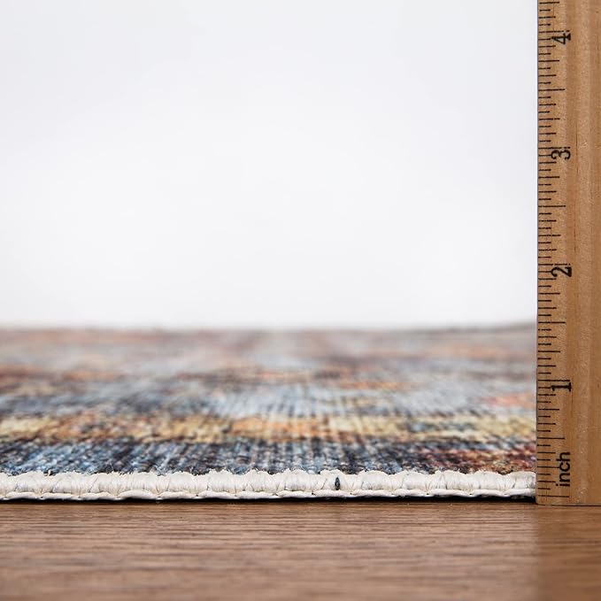 Bloom Rugs Washable Non-Slip 10x14 Rug - Blue/Orange Traditional Bordered Area Rug for Living Room, Bedroom, Dining Room, and Kitchen - Exact Size: 10' x 14'