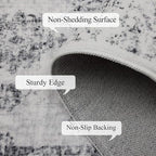 Washable Area Rugs 8x10, Large Rugs for Living Room, Carpet for Bedroom, Soft Faux Wool Retro Dining Room Rug, Non-Slip Backing Resistant Low Pile Vintage Print Rug for Home Office (White/Grey)
