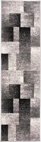 Rugshop Gray Modern Distressed Boxes Non-Shedding Runner Rug, Durable Low-Maintenance Design for Hallway, Corridor and Kitchen, 2' x 7'