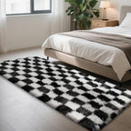 Checkered Rug for Bedroom, 2x6 Black and White Area Rugs, Classic Checkered Carpets Shaggy Area Rug, Bedside Rugs for Living Room Bedroom Kids Room Home Decor
