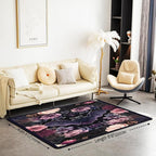 Black Floral Bat 5x7 Area Rug Halloween Bats Living Room Rug | Boho Flowers Rugs for Bedroom, Romantic Plant Gothic Carpet Indoor Floor Mat