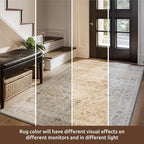 AMOAMI-Area Rug 9X12 Rugs for Living Room-Vintage Soft Beige Rugs for Bedroom-Non Slip Carpet-Washable Rug for Dining Room Living Room Bedroom Office Under Table