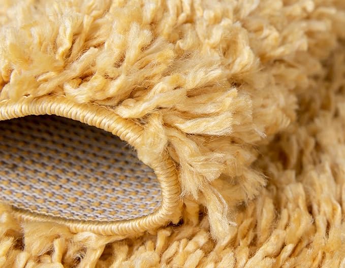 Unique Loom Davos Shag Collection Area Rug - Solid (3' 3" Square, Sun Yellow)