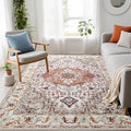 Washable Area Rugs 5x7, Beige Vintage Rugs-Low Pile Carpet, Non-Slip Distressed Printed Patterns Rugs for Bedroom, Living Room, Dining Room, Beige