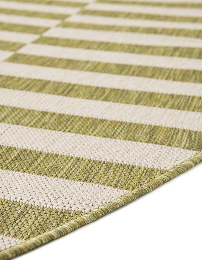Unique Loom Outdoor Striped Collection Area Rug - Striped (10' Round Green/Ivory)