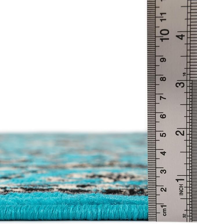 Unique Loom Sialk Hill Collection Area Rug - Washington (7' 1" x 10' Rectangle Turquoise/Black)