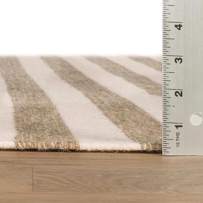 Home Conservatory Ladder Stripe Natural/Ivory Handwoven Wool 2.5 X 8 Feet, Ivory/Multicolored Stripe Pattern