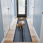 Beeiva Striped 2X6 Runner Rug for Bathroom, Washable Runners for Hallways Entryway, Blue Runner Rugs with Non Slip Rubber Backing, Soft Low Pile Floor Carpet for Indoor Kitchen Porch Bedroom