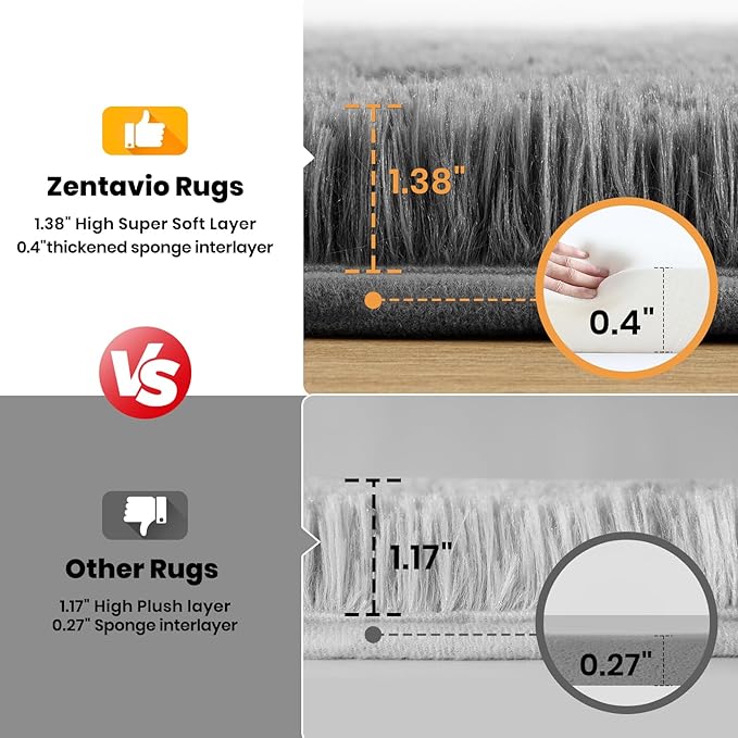 Zentavio 8x10 Area Rugs for Living Room Clearance Grey Rugs for Bedroom Large Big Carpet Fluffy Furry Soft Shag Aesthetic Plush High Pile Gray Rug for Nursery Kids Room Dorm