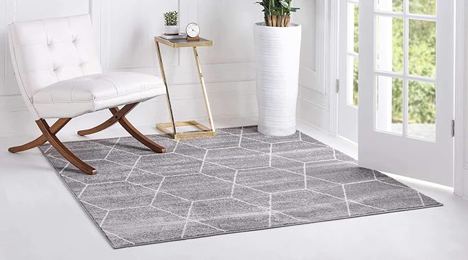 Unique Loom Trellis Frieze Collection Area Rug - Geometric (7' 10" Square, Light Gray/ Ivory)