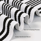 Outdoor Front Door Mat 3'x5', Black and White Cotton Hand Woven Striped Rug,Reversible Washable Front Porch Rug, Foldable Layered Doormat for Entryway/Home Entrance/Farmhouse