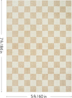 Machine Washable 5x7 Area Rugs for Living Room Checkered, Non Slip Soft Low Pile Farmhouse Geometric Modern Neutral Playroom Boys Rugs for Bedroom, Large Carpet Rugs for Dining Room(Ivory,5'x7')