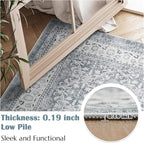 jinchan Hallway Runner Rug 2x10 - Machine Washable Grey Vintage Floral Distressed Design Soft Non-Slip Low-Pile Ultra-Thin Runner Rug for Kitchen Laundry Room Bedroom Farmhouse (2‘x10', Grey)