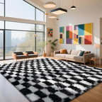 Checkered Rug for Living Room, 6x9 Black and White Area Rugs, Classic Checkered Carpets Shaggy Area Rug, Bedside Rugs for Living Room Bedroom Kids Room Home Decor
