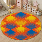 Vintage Blue Orange Round Rug Retro Pattern Print Area Rug Washable 5ft Circle Rugs for Living Room Bedroom Non Slip, Soft Indoor Floor Carpet for Kitchen Entryway Family Room