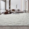 Large Shag Area Rugs 10 x 14, Tie-Dyed Plush Fuzzy Rug for Living Room, Ultra Soft Fluffy Furry Rugs for Bedroom, Anti-Skid Indoor Carpet Nursery Rugs for Kids Room Home Decor, White