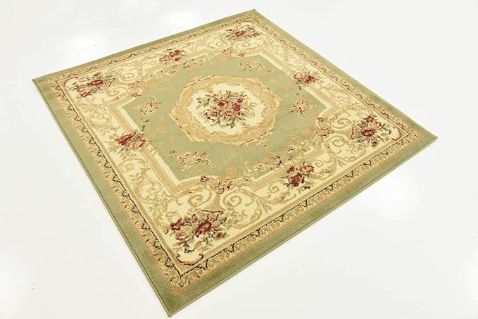Unique Loom Versailles Collection Traditional Classic Floral Motif Area Rug (4' 0 x 4' 0 Square, Green/ Ivory)