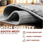 YHSF South West Native American Rug Ritz – Native Tribal American Indian Inspired Rug - Living Room, Bedroom, Hallway, Entryway & High-Traffic Area Rugs - Washable - Soft - Steel, 2 Feet x 3 Feet