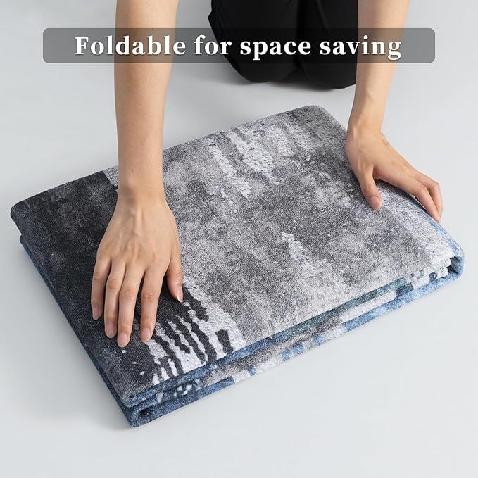 Ciicool 2'6''x14' Washable Runner Rug, Modern Abstract Hallway Rugs Runner, Non-Slip Thin Accent Rug Lightweight Navy Grey Print Distressed Carpet for Laundry Entryway Bedroom Kitchen Indoor