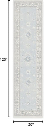RUGGABLE Washable Vintage Runner Rug – Verena Soft Blue 2.5x10, Stain-Resistant, Non-Slip Hallway Runner – Machine Washable Rug for Hallway, Entryway, Living Room & Kitchen–with Cushioned Pad
