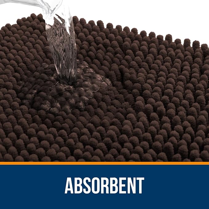 OLANLY Toilet Rugs U-Shaped 24x20, Extra Soft Absorbent Chenille Contour Bathroom Rugs for Toilet, Dry Quickly, Machine Washable, Non-Slip Bath Mat, Brown