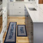 Antep Rugs Alfombras Modern Bordered 2pc Non-Skid (Non-Slip) Low Profile Pile Rubber Backing Indoor Kitchen Runner Rugs (Navy Blue, 2pc Set)