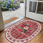 Retro Country Distressed Burgundy Green Florals Texture Bordered Rugs 2x3 for Living Room Bedroom Dining Room Soft Washable Non Skid Area Rug Guestroom Kitchen Doormats Rustic Indoor Oval Carpet