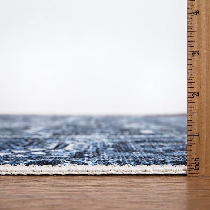 Bloom Rugs Washable Non-Slip 8' x 10' Rug - Blue Traditional Area Rug for Living Room, Bedroom, Dining Room, and Kitchen - Exact Size: 8' x 10'