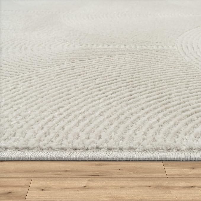 Paco Home Modern Area Rug with Minimalist Arched Lines in Neutral Cream, Size: 4' x 5'3"