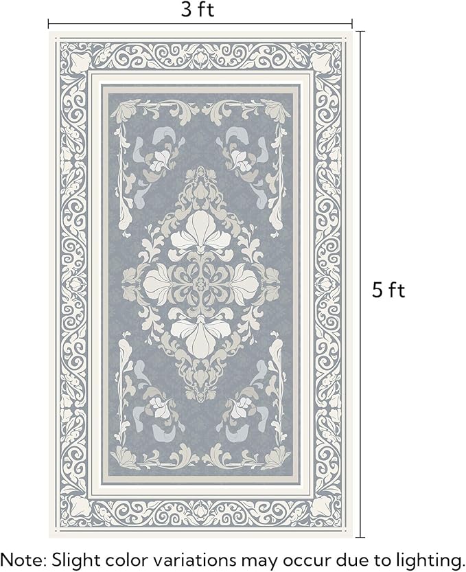 SOULFUL Medium Pile 3x5 Area Rug - Soft Foot Feel Small Entryway Rug - Greige Boho Floral - Washable Non-Slip - Perfect for Living Room Bedroom Foot Kids Room Reading Nook