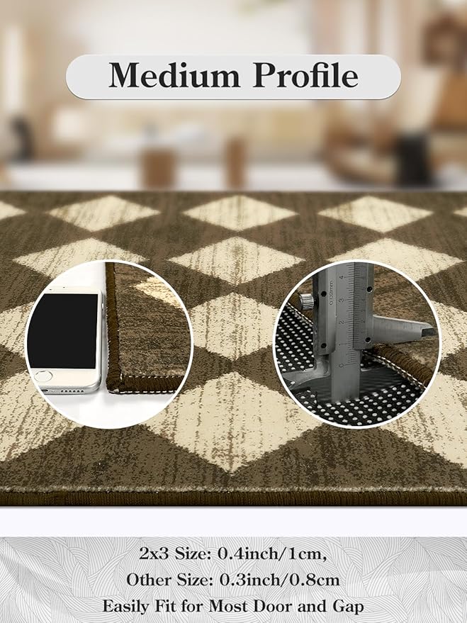 Lahome Runners for Hallways with Rubber Backing, Kitchen Runner Rugs Non Skid Washable Bathroom Rugs Runner, Moroccan Trellis Non Slip Bedroom Carpet Runners for Entryway Powder Room, 2x8 Brown