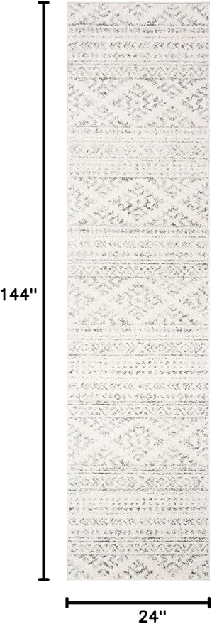 SAFAVIEH Tulum Collection Runner Rug - 2' x 12', Ivory & Grey, Moroccan Boho Tribal Design, Non-Shedding & Easy to Clean, Ideal for Living Room, Hallway, Foyer, Bedroom (TUL272A)
