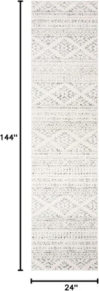 SAFAVIEH Tulum Collection Runner Rug - 2' x 12', Ivory & Grey, Moroccan Boho Tribal Design, Non-Shedding & Easy to Clean, Ideal for Living Room, Hallway, Foyer, Bedroom (TUL272A)