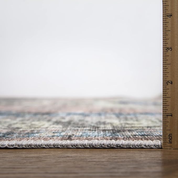 Bloom Rugs Caria Washable Non-Slip 8x10 Rug - Coral Pink/Ocean Blue Traditional Area Rug for Living Room, Bedroom, Dining Room, and Kitchen - Exact Size: 7'8" x 10'