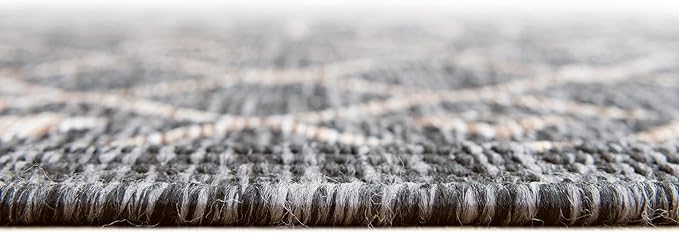 Unique Loom Outdoor Trellis Collection Area Rug - Tribal Trellis (3' 3" Round, Charcoal Gray/ Natural)