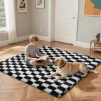 Checkered Rug for Living Room, 8x10 Black and White Area Rugs, Classic Checkered Carpets Shaggy Area Rug, Bedside Rugs for Living Room Bedroom Kids Room Home Decor