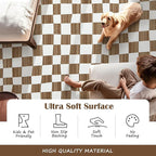 jinchan 2x3 Kids Area Rug Washable Indoor Entryway Doormat Modern Checkered Geometric Lattice Small Rug Non Slip Soft Carpet for Nursery Room Bedroom Bathroom Home Brown