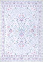 Wonnitar Floral Purple Rug for Bedroom, 8x10 Washable Rugs for Nursery Girls, Boho Low Pile Soft Non Slip Carpet for Dorm Living Room Playroom Home Decor, Pale Purple