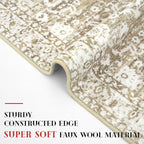 Runner Rug 2x10, Beige Tan White Washable Long Hallway Rug Runner Non-Slip Soft Kitchen Runner Thin Printed Faux Wool Super Soft Carpet for Entryway Bedroom Laundry Room Indoor Home Decor