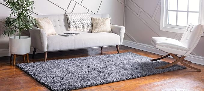 Unique Loom Davos Shag Collection Area Rug - Solid (8' x 10' Rectangle, Peppercorn)