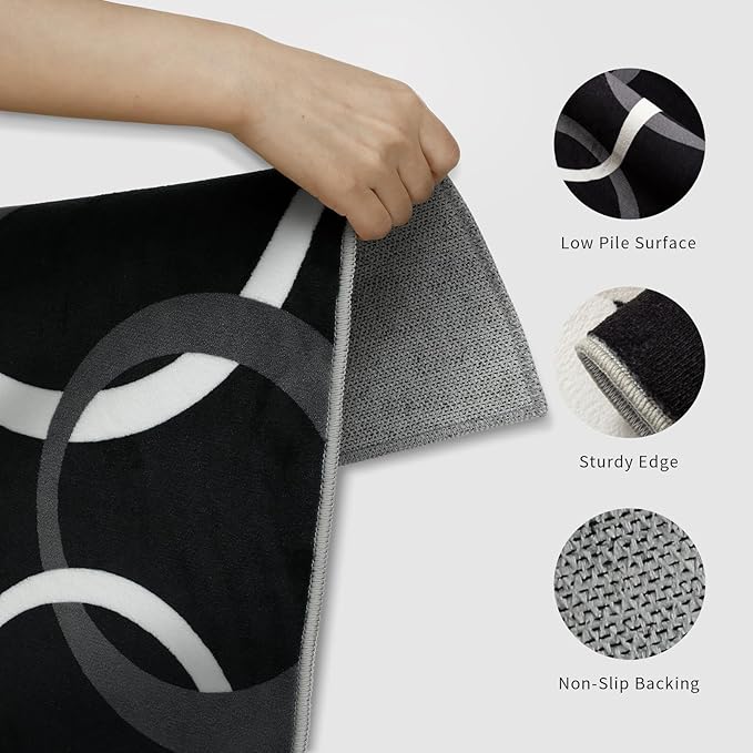 YIHOUSE 8x10 Ft Area Rugs, Concentric Circle Carpet Washable Rug, Black and White Geometric Design Rug for Grand Rooms, Master Bedrooms, Dining Room, Nursery, Home Office Decor, Nonslip Non-Shedding